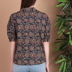 Miramaar Women's Cotton Printed Blue Regular Top