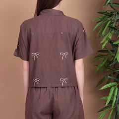 Miramaar Women's Brown Cotton Flex Top & Shorts Co-ord Set