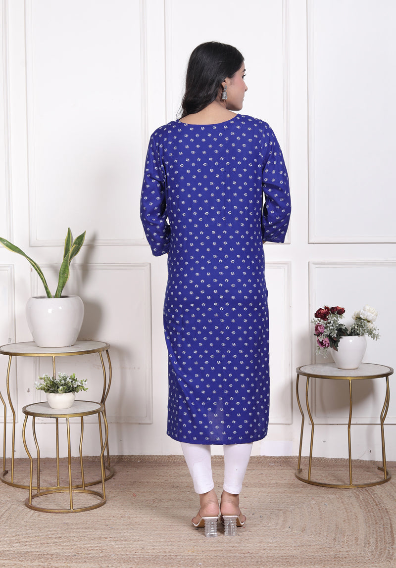 Miramaar Women's Blue Rayon Embroidered Kurtis