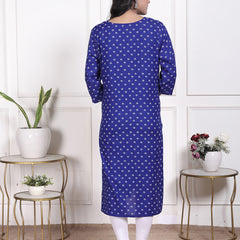 Miramaar Women's Blue Rayon Embroidered Kurtis