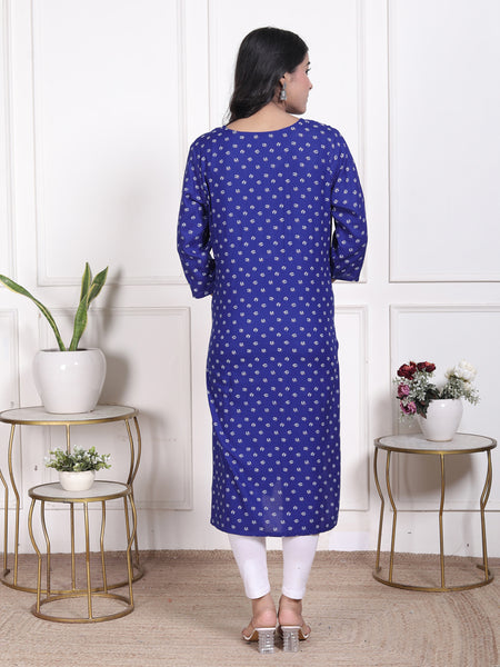 Miramaar Women's Blue Rayon Embroidered Kurtis