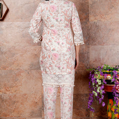 Miramaar Women's Off White Cotton Mandarin Collar Printed Coord Set