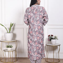 Miramaar Women's Brown Printed Cotton V-Neck Straight Kurta Pant with Dupatta