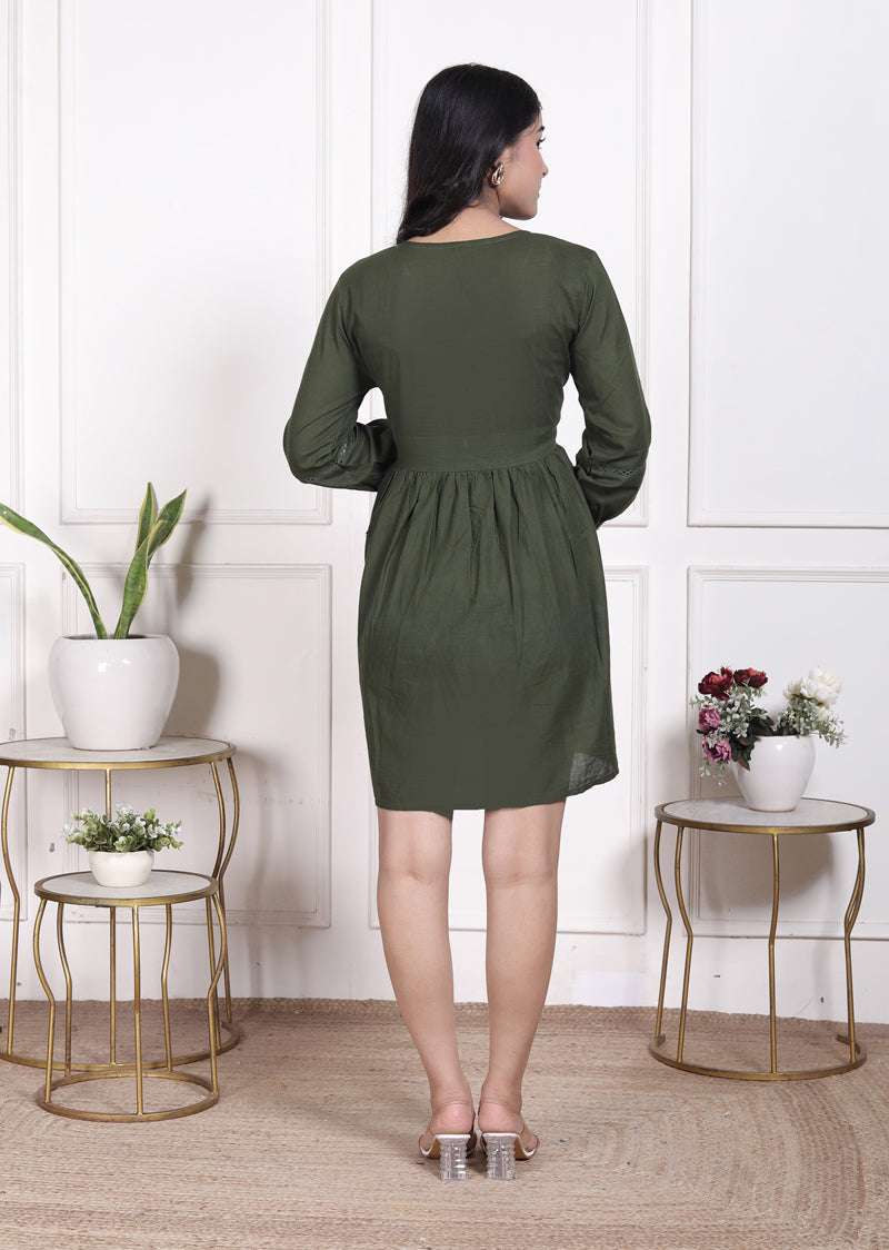 Miramaar Women's Cotton Green Embroidered Tunics