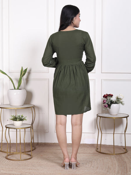 Miramaar Women's Cotton Green Embroidered Tunics