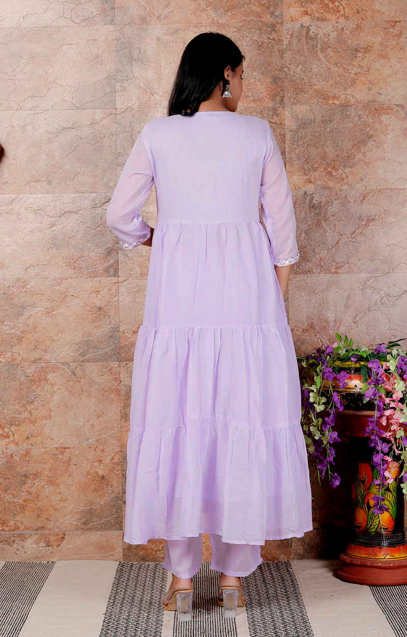 Miramaar Women's Purple Anarkali Embroidered Kurta Pant Dupatta Set
