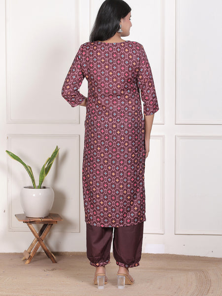 Miramaar Women's Maroon Muslin Adda Work Straight Kurta Set with Dupatta