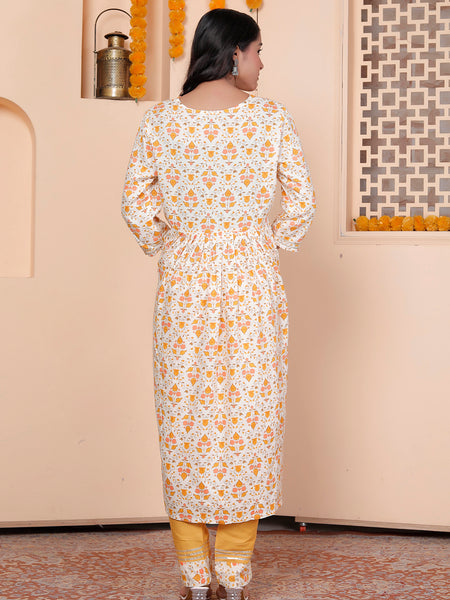 Miramaar Women's Off White Rayon Nyra Cut Kurta Set