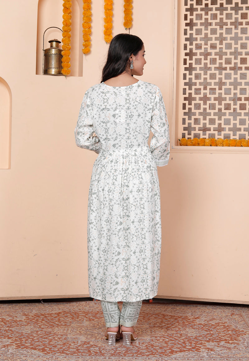 Miramaar Women's Beige Printed Viscose Rayon Kurta Set