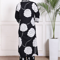 Miramaar Women's Black Straight Printed Kurta Pant Dupatta Set