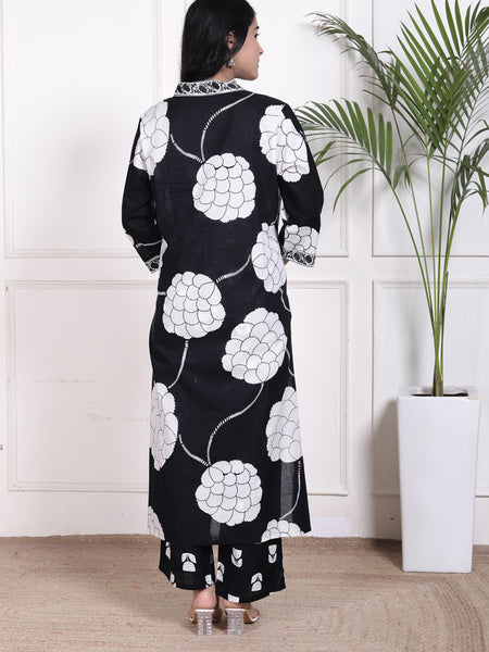 Miramaar Women's Black Straight Printed Kurta Pant Dupatta Set