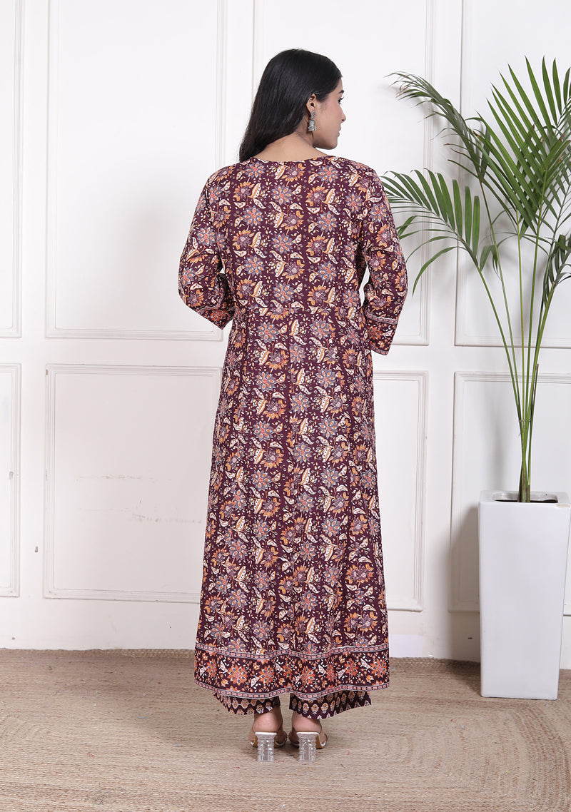 Miramaar Women's Purple Cotton Anarkali Adda Work Kurta Set