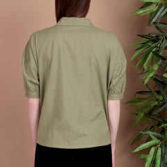 Miramaar Women's Cotton Flex Solid Green Regular Top