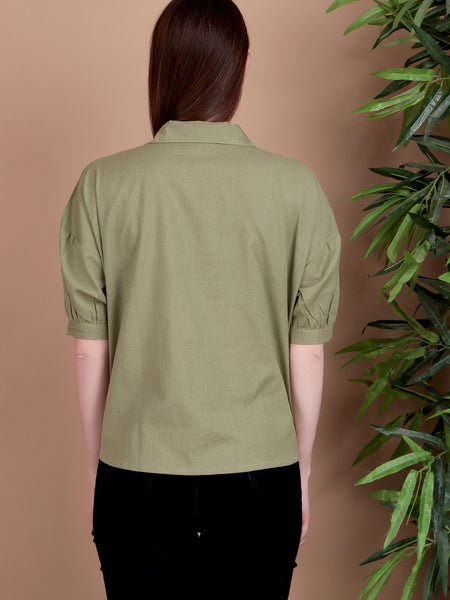 Miramaar Women's Cotton Flex Solid Green Regular Top