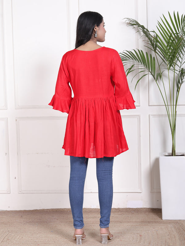 Miramaar Women's Rayon Embroidered Red Top