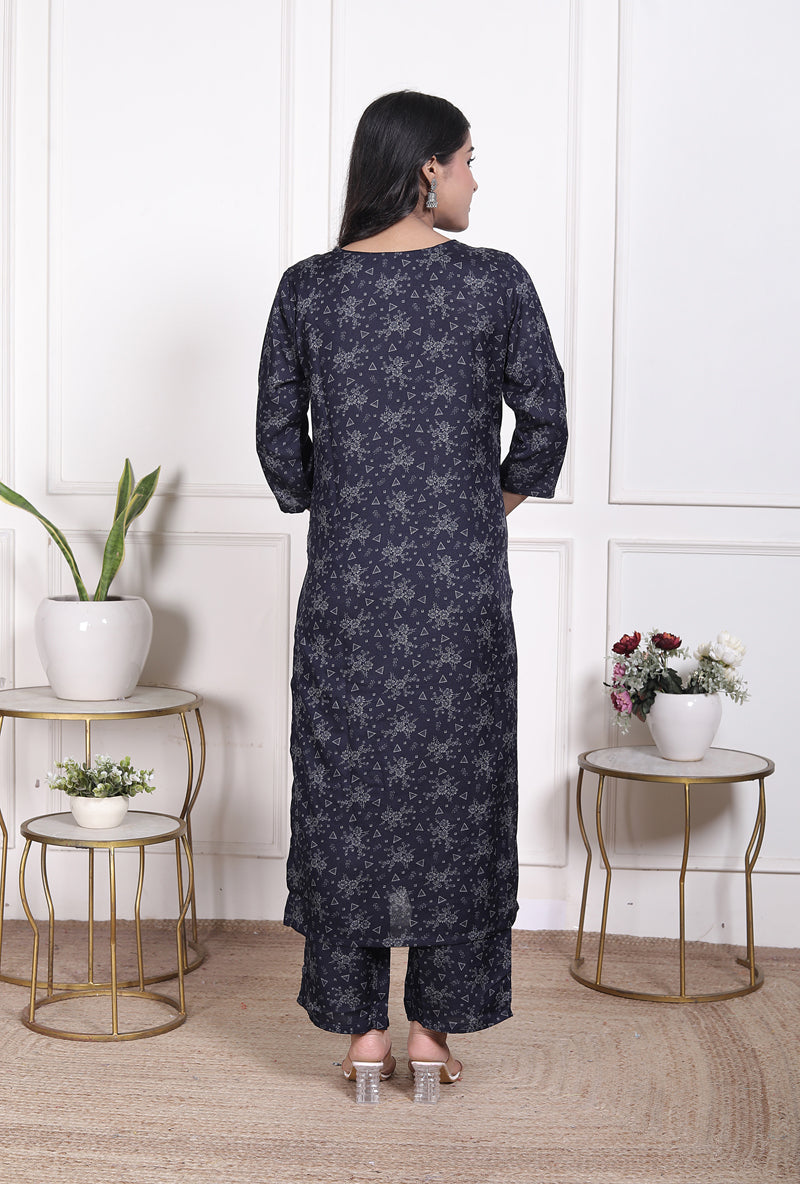 Miramaar Women's Black Cotton Poly Straight Kurta Set with Dupatta & Adda Work