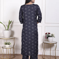 Miramaar Women's Black Cotton Poly Straight Kurta Set with Dupatta & Adda Work