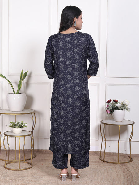 Miramaar Women's Black Cotton Poly Straight Kurta Set with Dupatta & Adda Work