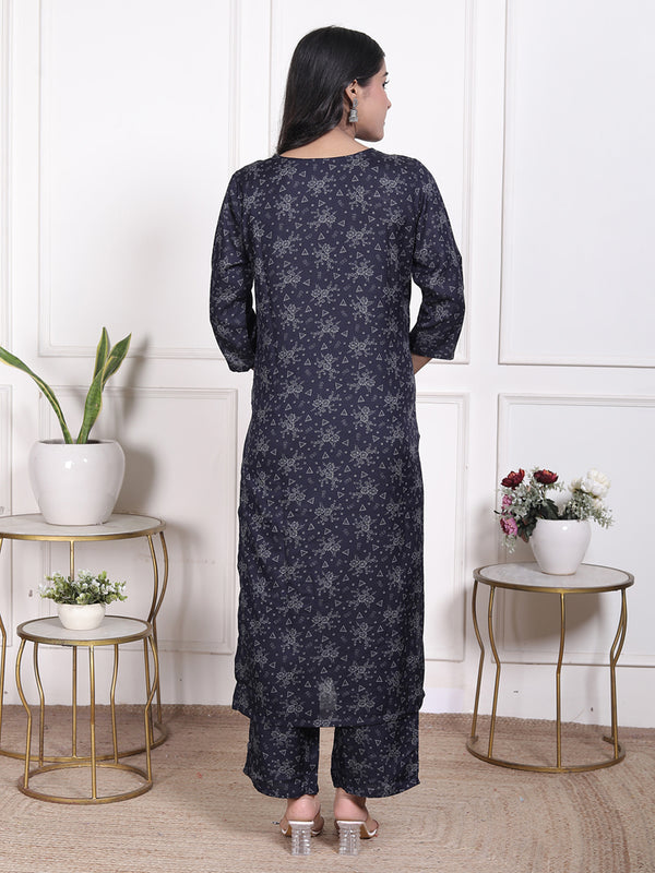 Miramaar Women's Black Cotton Poly Straight Kurta Set with Dupatta & Adda Work