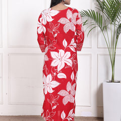 Miramaar Women's Red Printed A-line Cotton Adda Work Kurta Set with Dupatta
