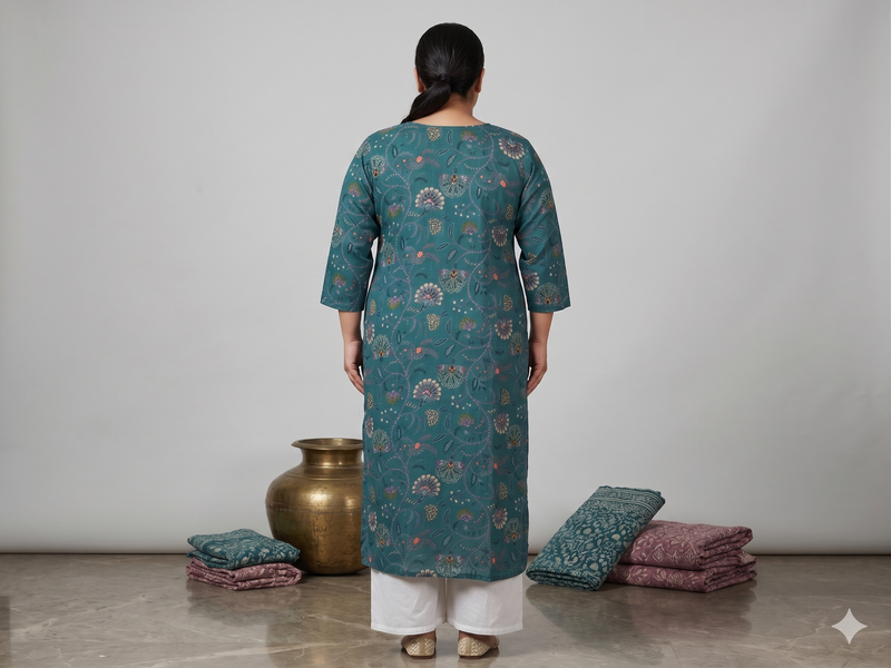 Miramaar Women's Blue Cotton Printed Kurti