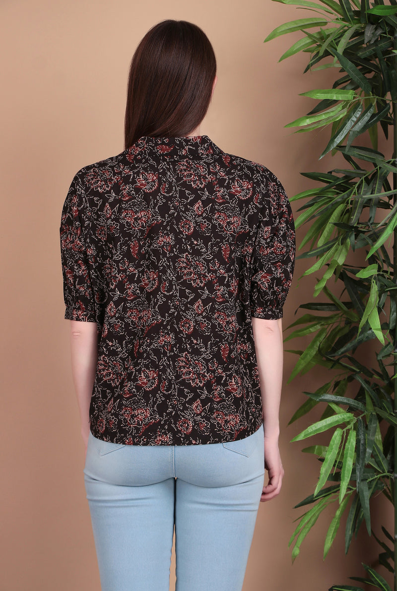 Miramaar Women's Cotton Printed Black Regular Top