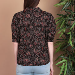 Miramaar Women's Cotton Printed Black Regular Top