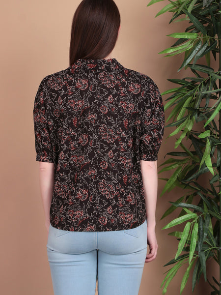 Miramaar Women's Cotton Printed Black Regular Top