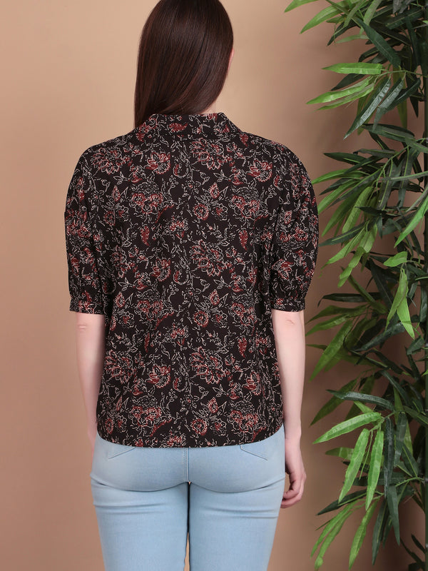 Miramaar Women's Cotton Printed Black Regular Top