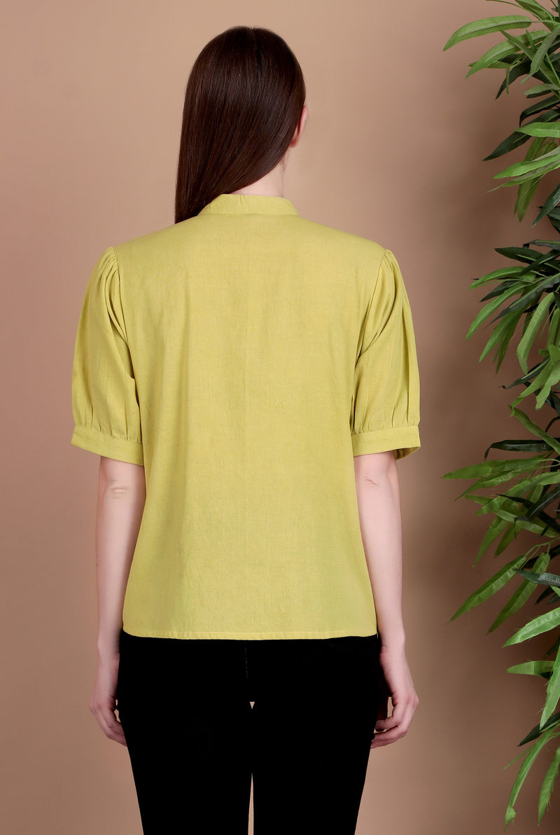 Miramaar Women's Cotton Flex Solid Lime Green Pintex Top