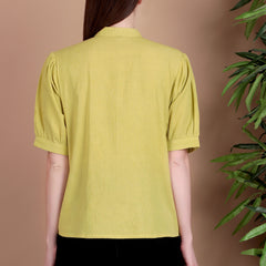 Miramaar Women's Cotton Flex Solid Lime Green Pintex Top