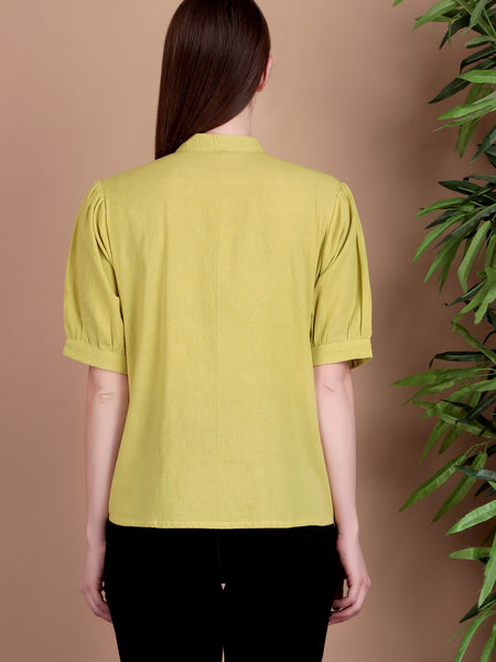 Miramaar Women's Cotton Flex Solid Lime Green Pintex Top