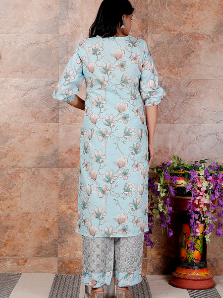 Miramaar Women's Green V-Neck Straight Linen Kurta Set with Dupataa