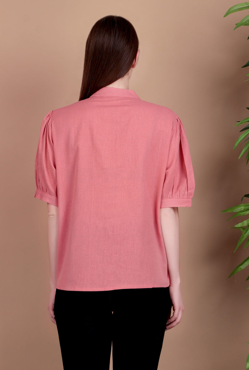 Miramaar Women's Cotton Flex Solid Pink Pintex Top