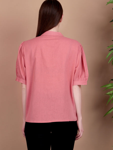 Miramaar Women's Cotton Flex Solid Pink Pintex Top