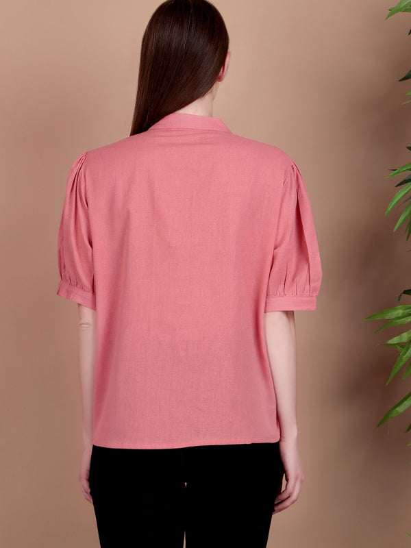 Miramaar Women's Cotton Flex Solid Pink Pintex Top
