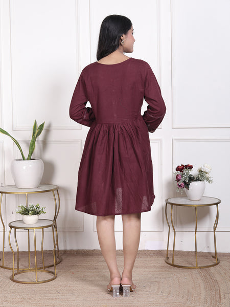 Miramaar Women's Cotton Maroon Embroidered Tunics