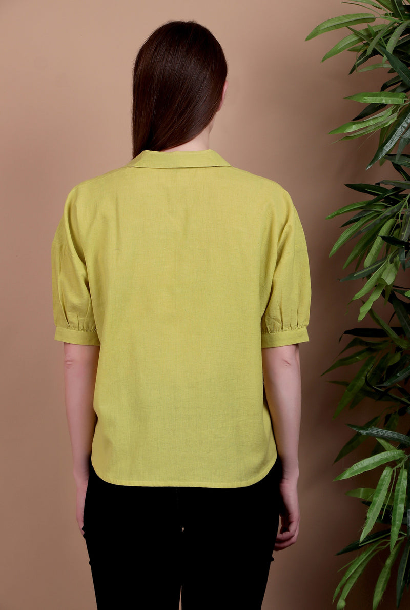 Miramaar Women's Cotton Flex Solid Lime Green Regular Top