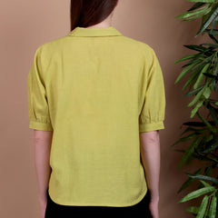 Miramaar Women's Cotton Flex Solid Lime Green Regular Top