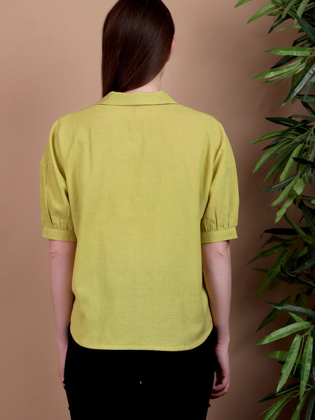 Miramaar Women's Cotton Flex Solid Lime Green Regular Top