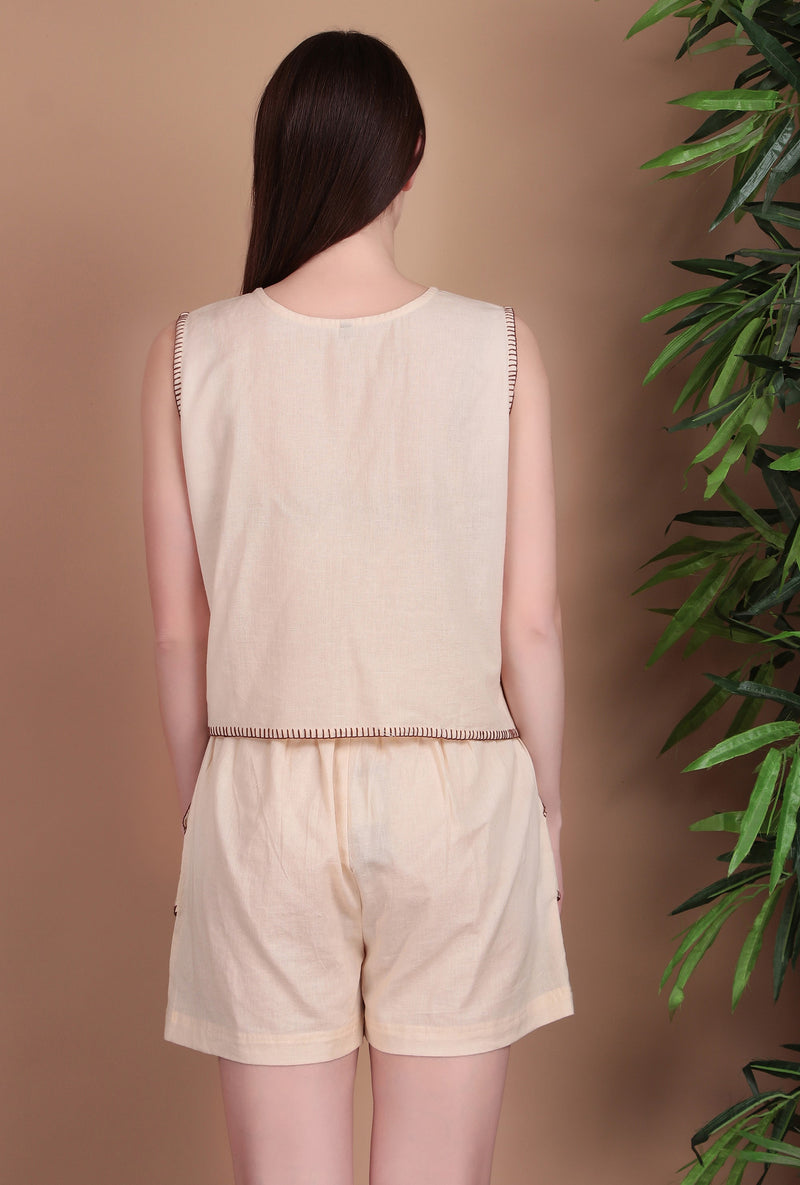 Miramaar Women's Off White Cotton Flex Top & Shorts Co-ord Set