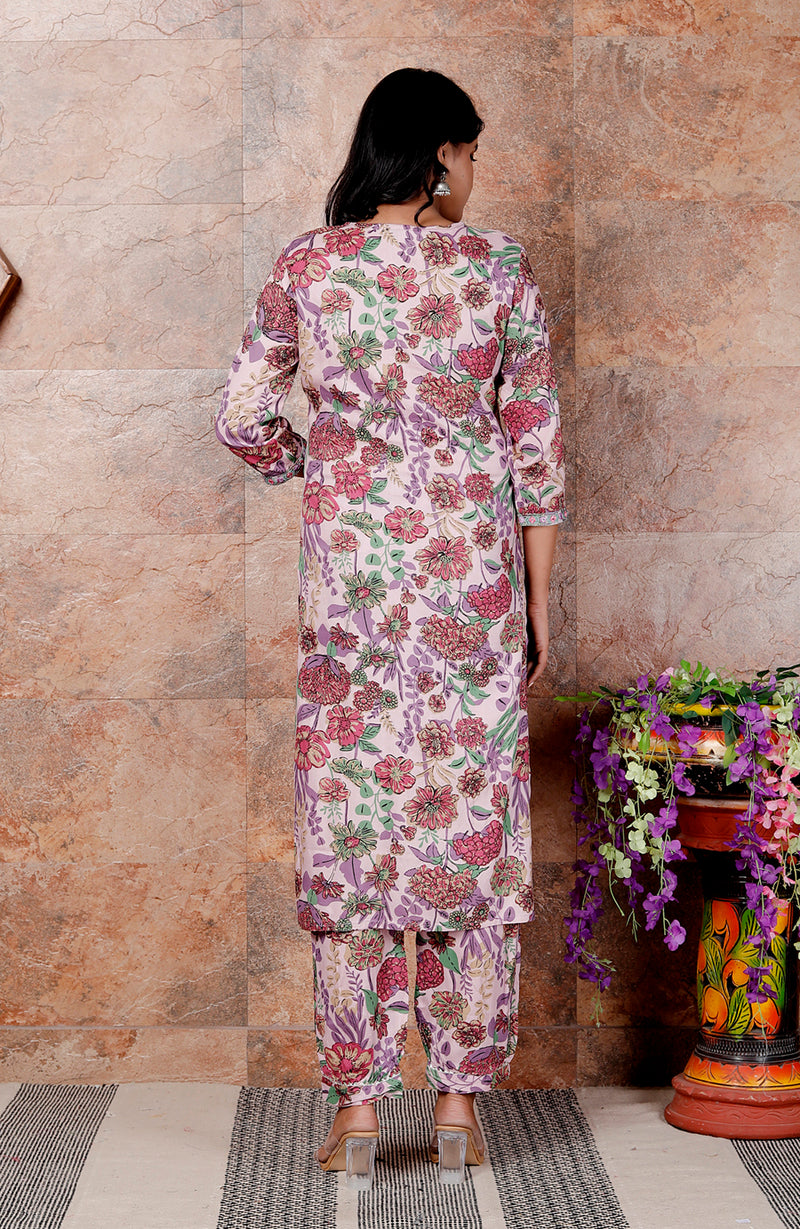 Miramaar Women's Beige Printed Viscose Rayon Kurta Set