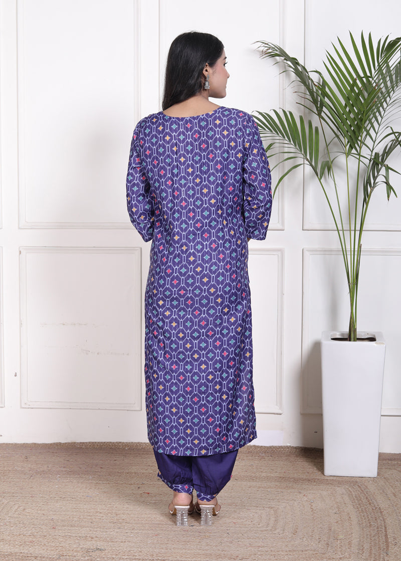 Miramaar Women's Blue Muslin V-Neck Kurta Set with Dupatta