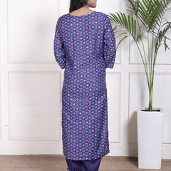 Miramaar Women's Blue Muslin V-Neck Kurta Set with Dupatta