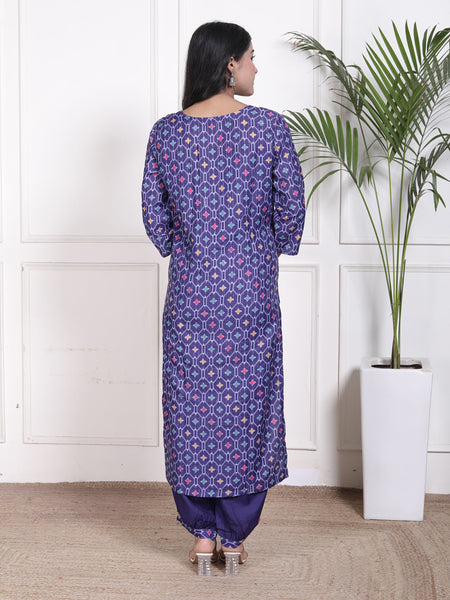 Miramaar Women's Blue Muslin V-Neck Kurta Set with Dupatta