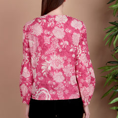 Miramaar Women's Cotton V-Neck Pink Printed Top