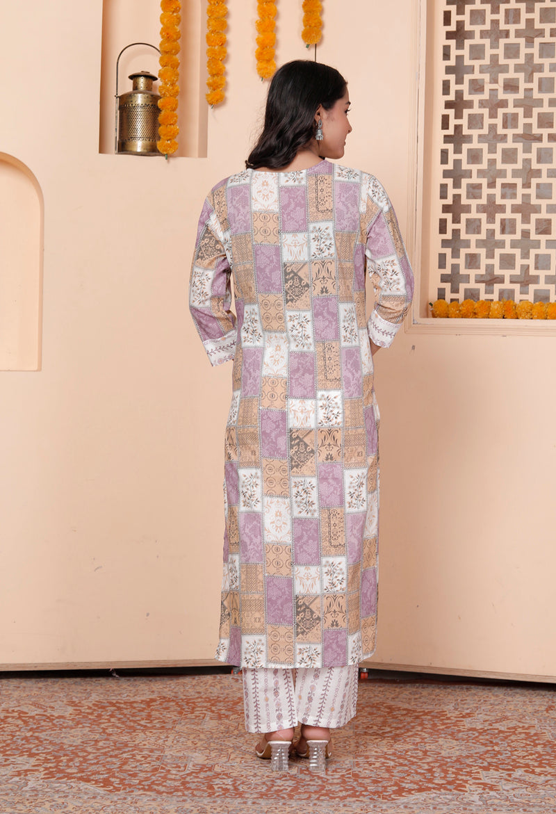 Miramaar Women's Printed Cotton V-Neck Straight Kurta Set with Dupatta