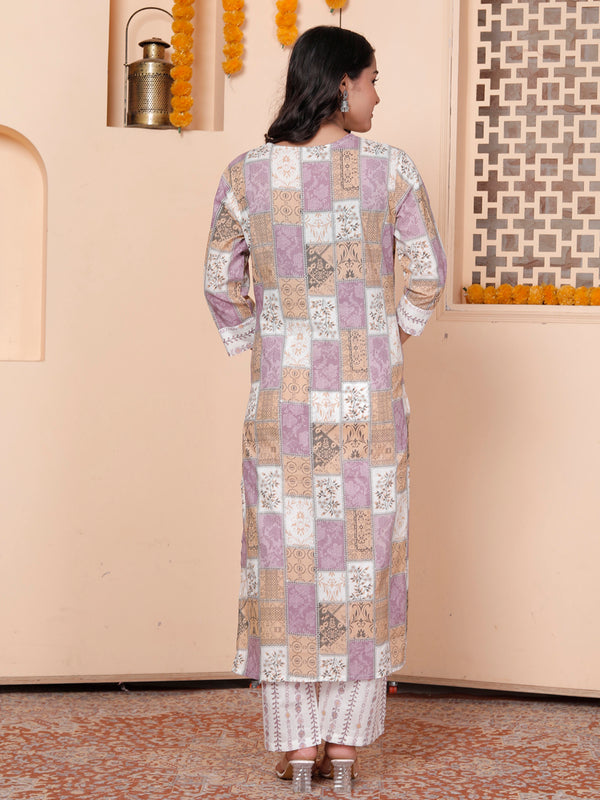 Miramaar Women's Printed Cotton V-Neck Straight Kurta Set with Dupatta