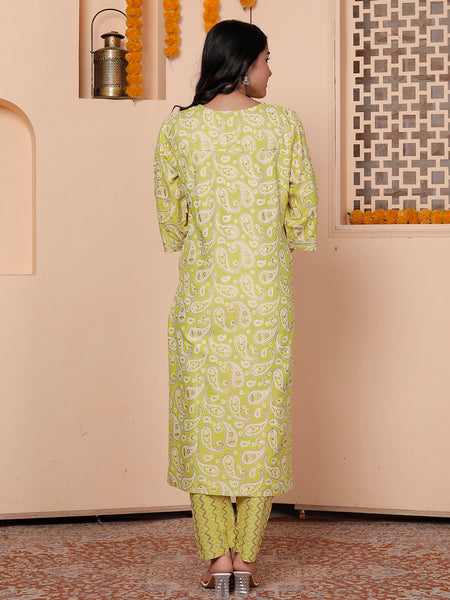 Miramaar Women's Lime Green Rayon Straight Kurta Set with Dupatta