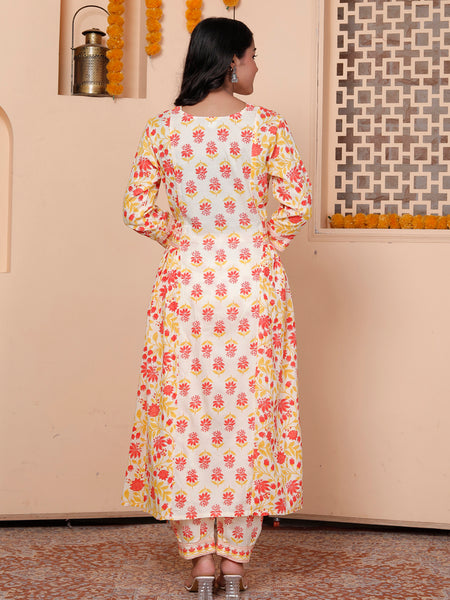 Miramaar Women's Yellow Printed Rayon Anarkali Adda Work Kurta Set